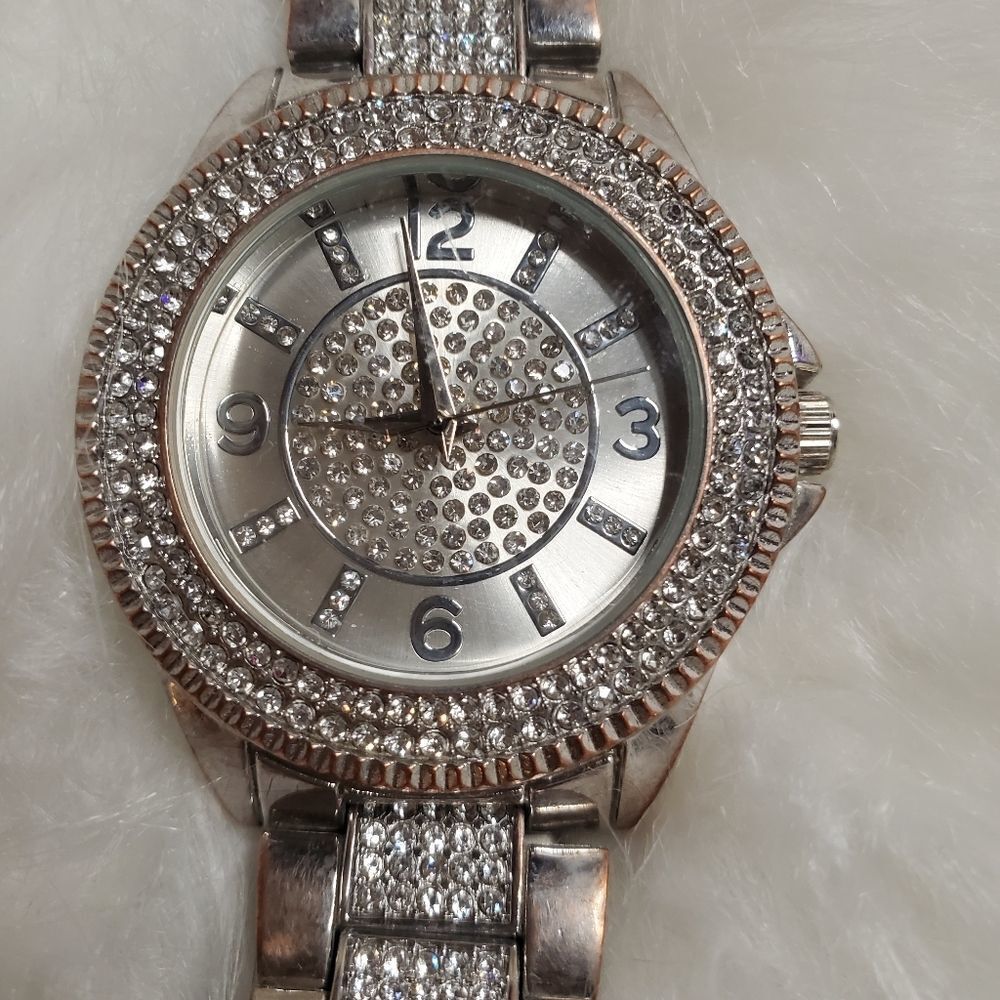 Accutime Silver Stainless Steel Rhinestone Watch - Picture 2 of 4